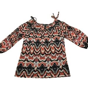 INC International Concepts Cold Shoulder Beaded Neckline Blouse Top L